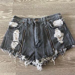 LF Furst of a Kind charcoal black denim shorts w/ side zippers